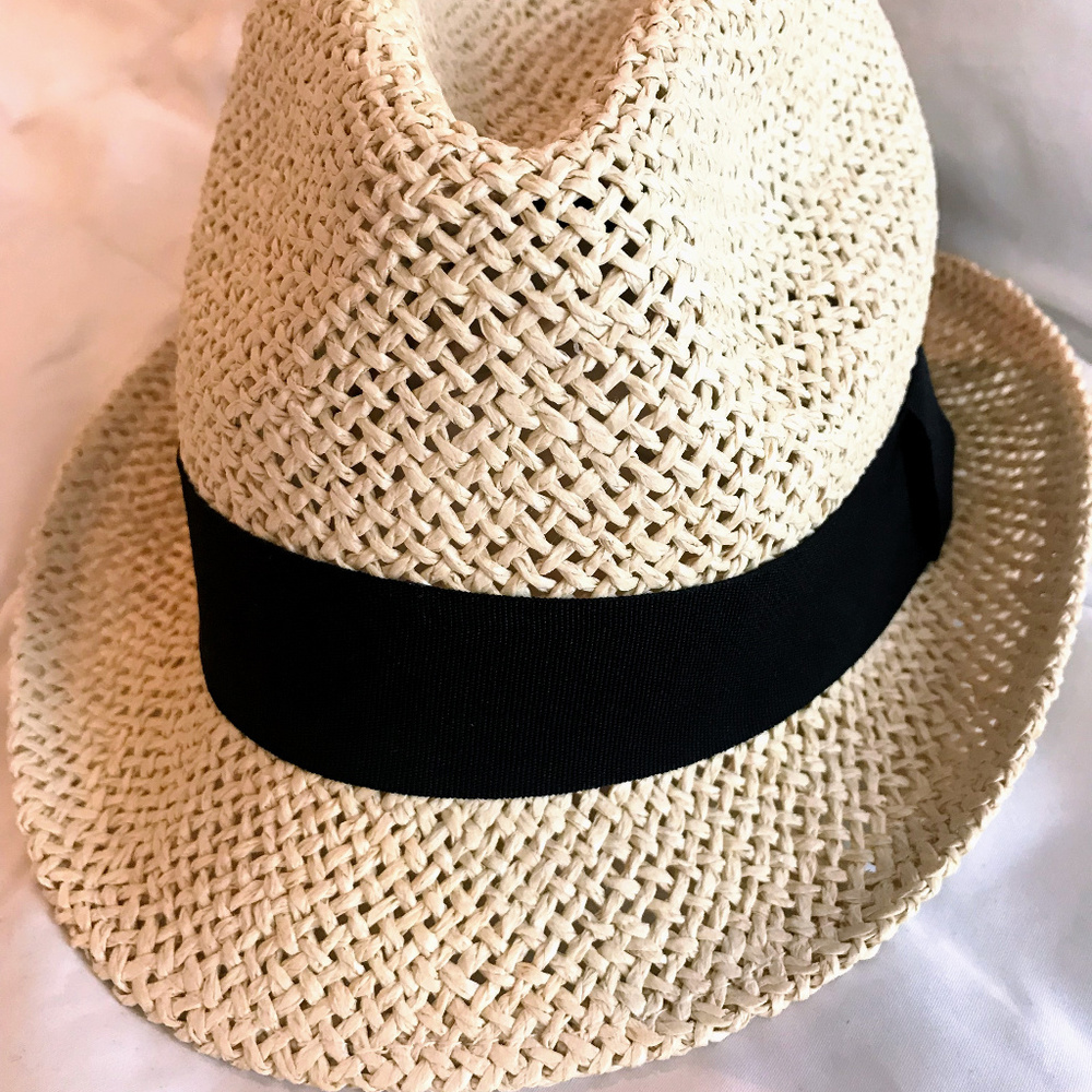 H&M Straw Fedora with Black Trim - NEW - NWT